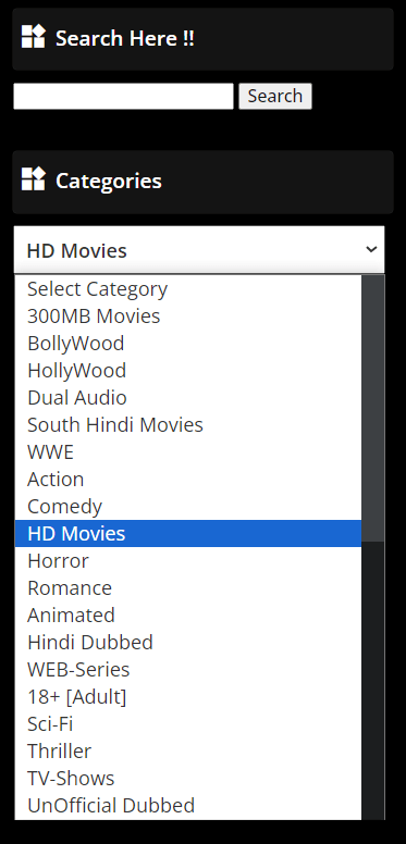 Categories available on HDHub4u​